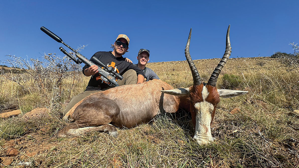 A female blesbok cull shot at 473 yards with 22 ARC with a Hornady Precision Hunter 80 grain ELD-X, with PH Josh Cooke.